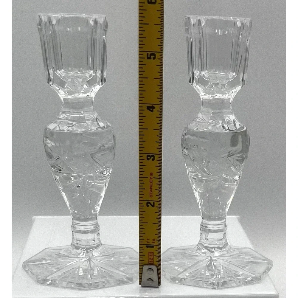 Eleanor American Cut Vintage Crystal Taper Candle Holders 5.5